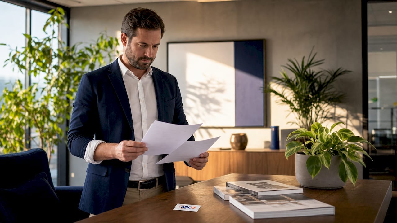Businessman reviewing alarm monitoring report