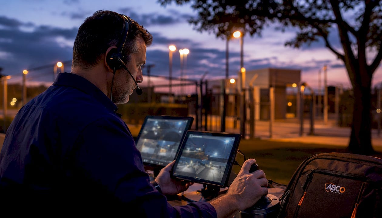 Security professional managing integrated control room