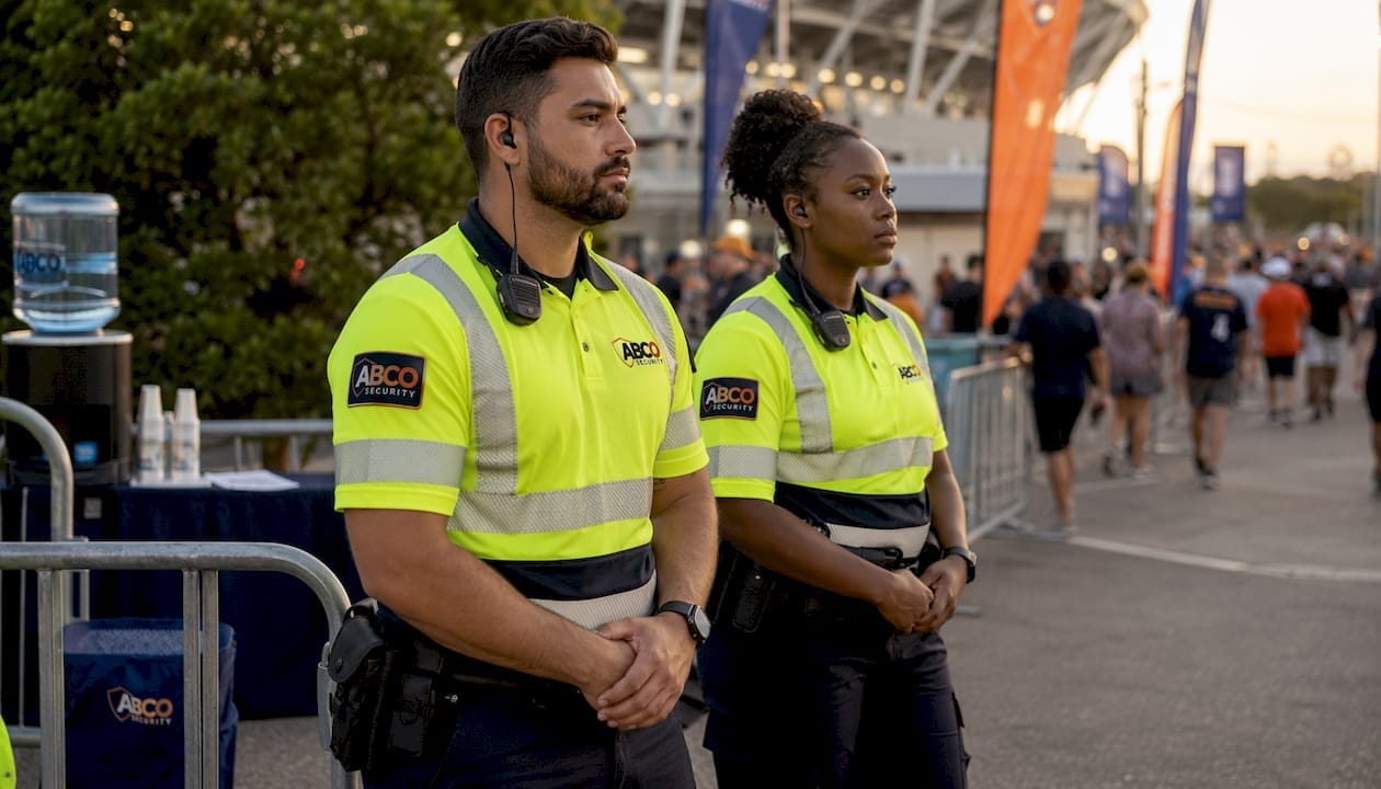Event security guards at Australian festival entrance