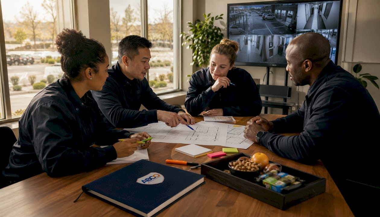 Security team reviewing retail loss prevention plan