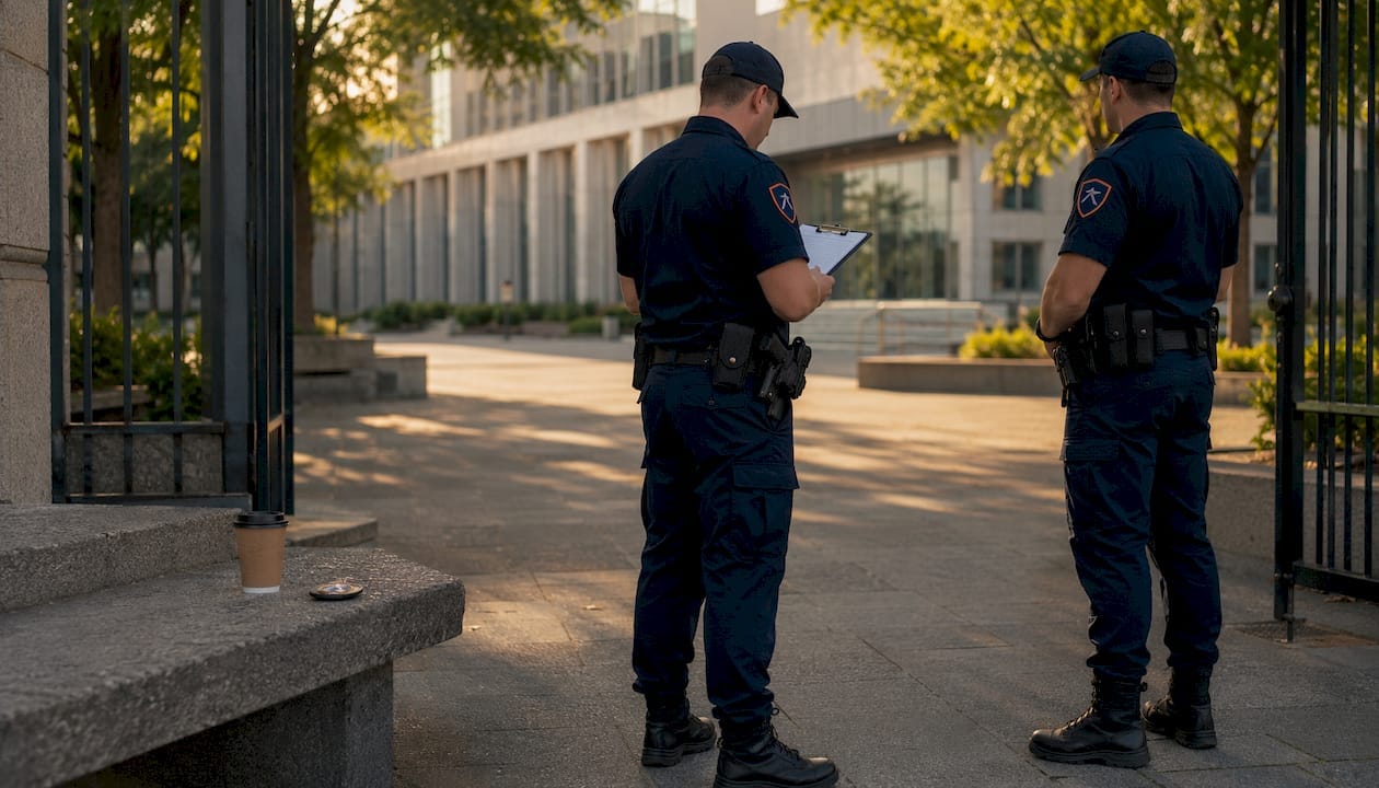 Security guards at government building entrance