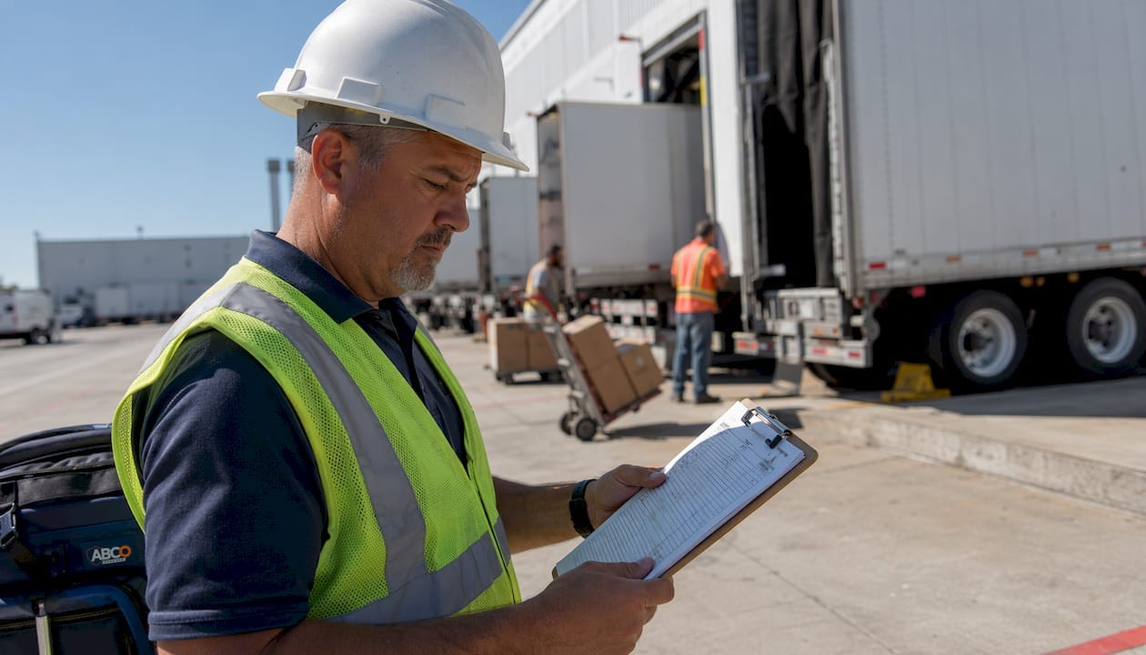 Facility manager inspecting loading dock security checklist