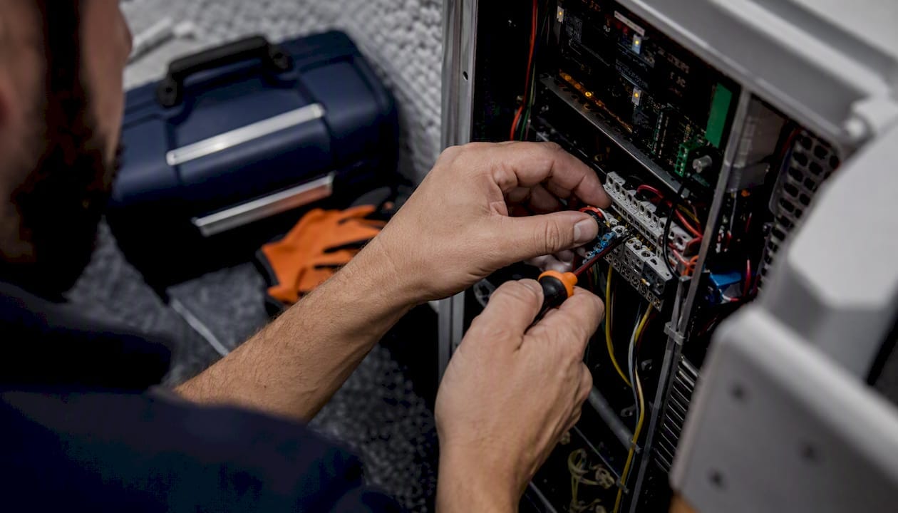Technician wiring access control panel