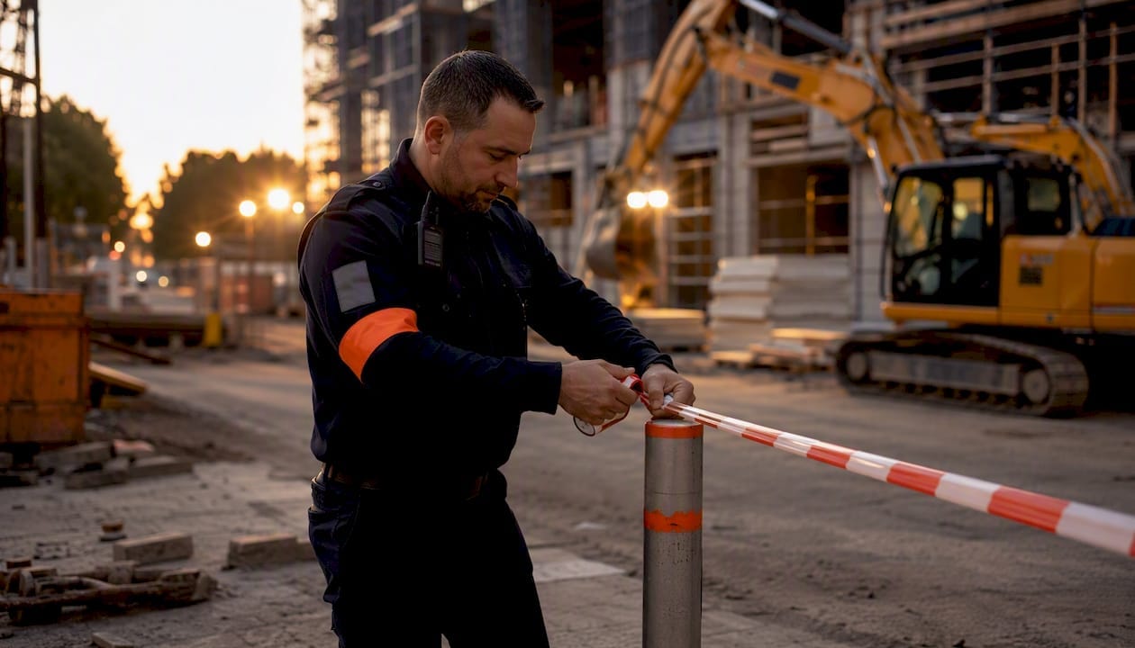 Security officer securing incident perimeter