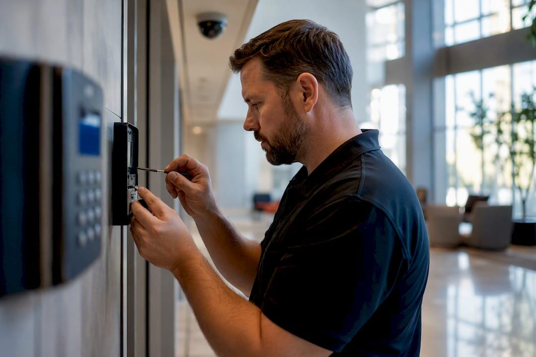 Hands inspecting access control device