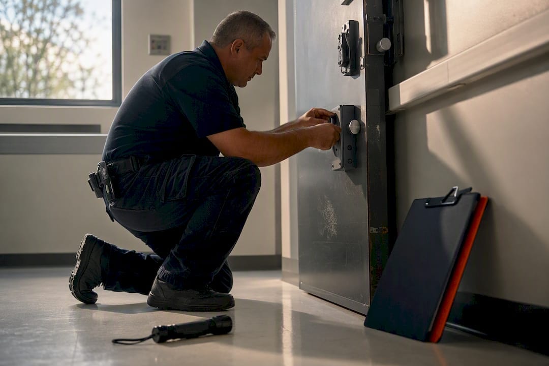 Technician manually testing electrified lock