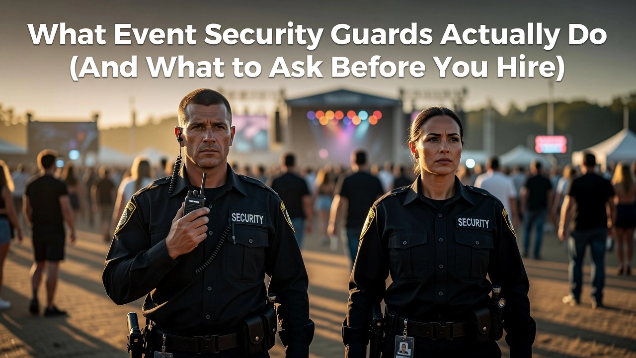 Professional header image for list-based article: What Event Security Guards Actually Do (And What to Ask B...