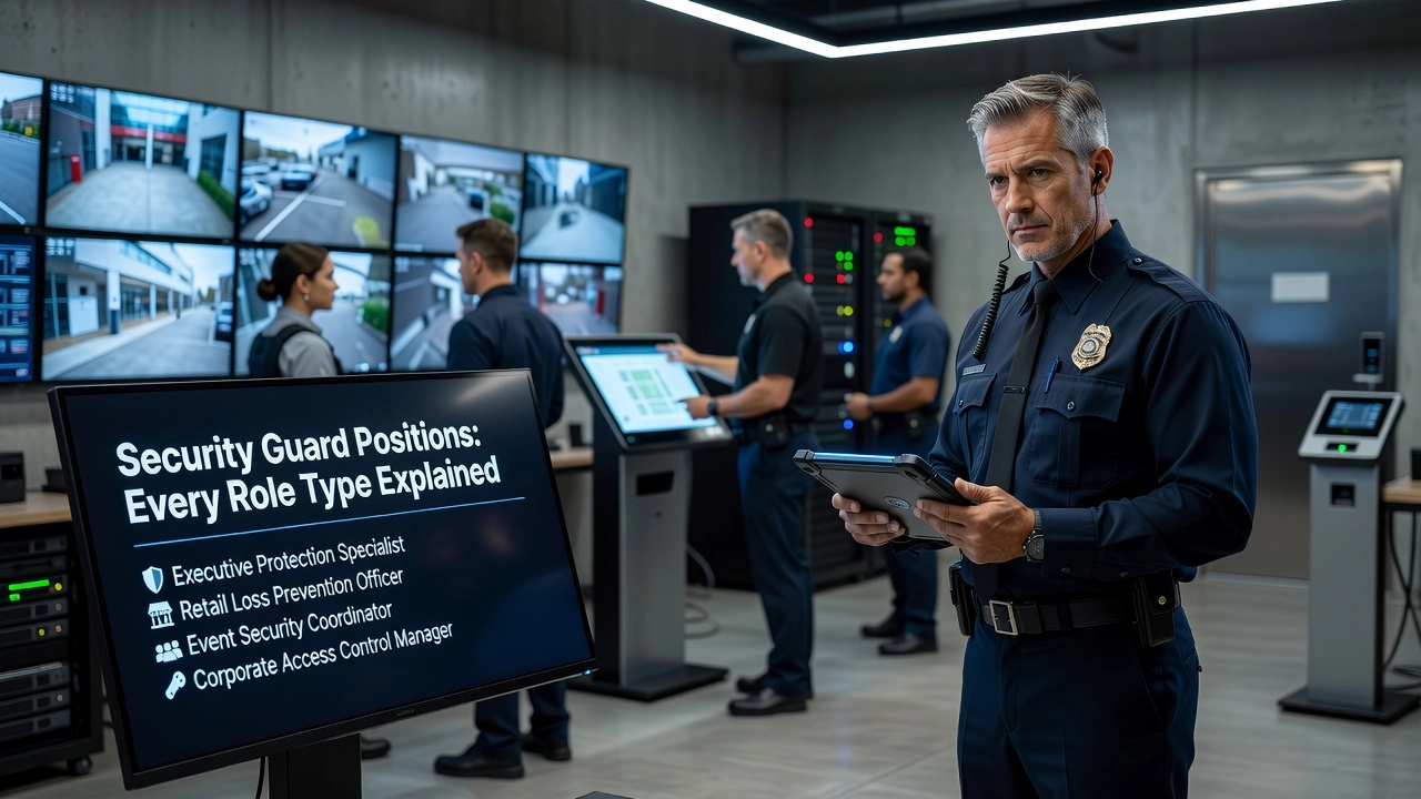 Professional header image for list-based article: Security Guard Positions: Every Role Type Explained