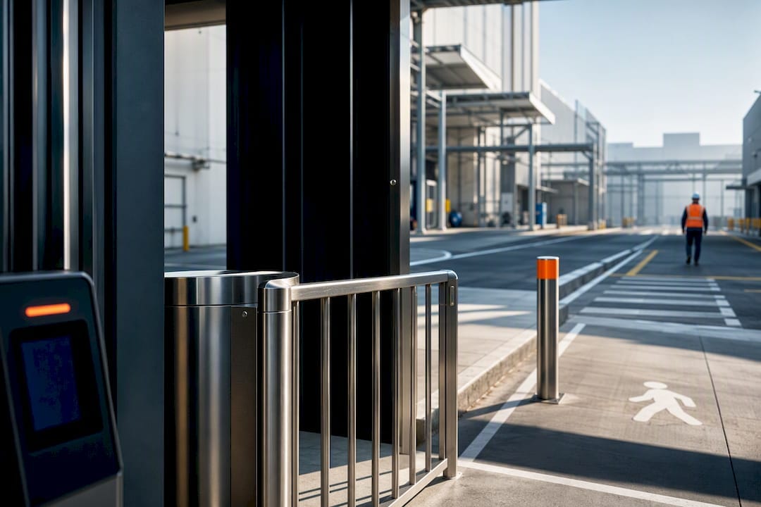 Factory entrance with controlled pedestrian access