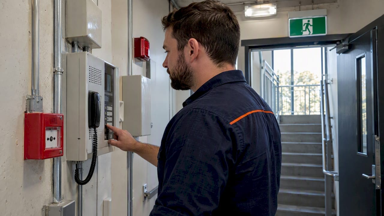 Safety manager checking an EWIS emergency system