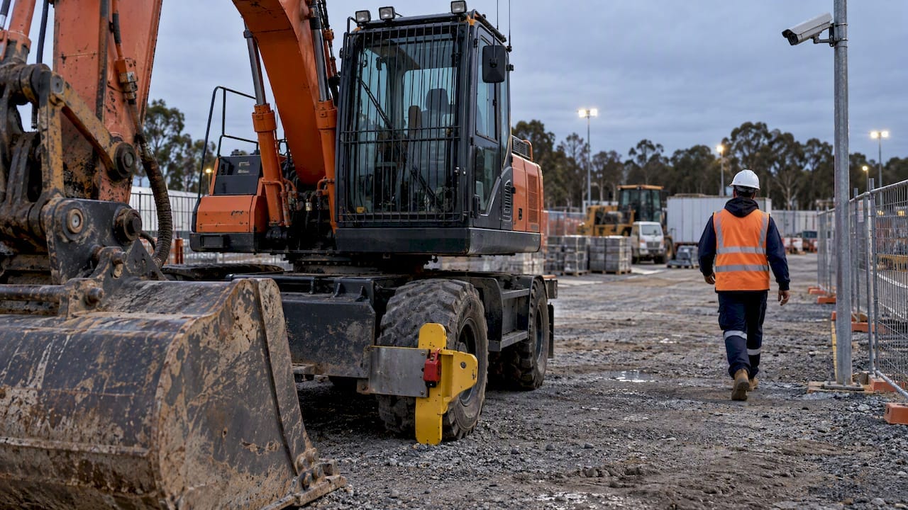 Cut Theft and Meet WHS: Crane and Plant Security for Site Managers 8 Immobilised excavator inside secured construction site