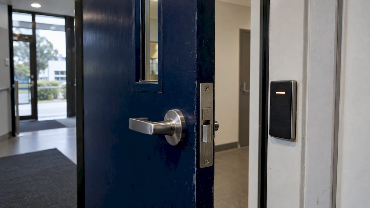 Fire-rated door with access-control hardware