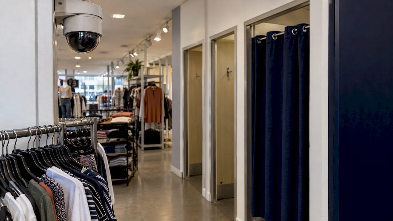 CCTV camera outside retail fitting rooms