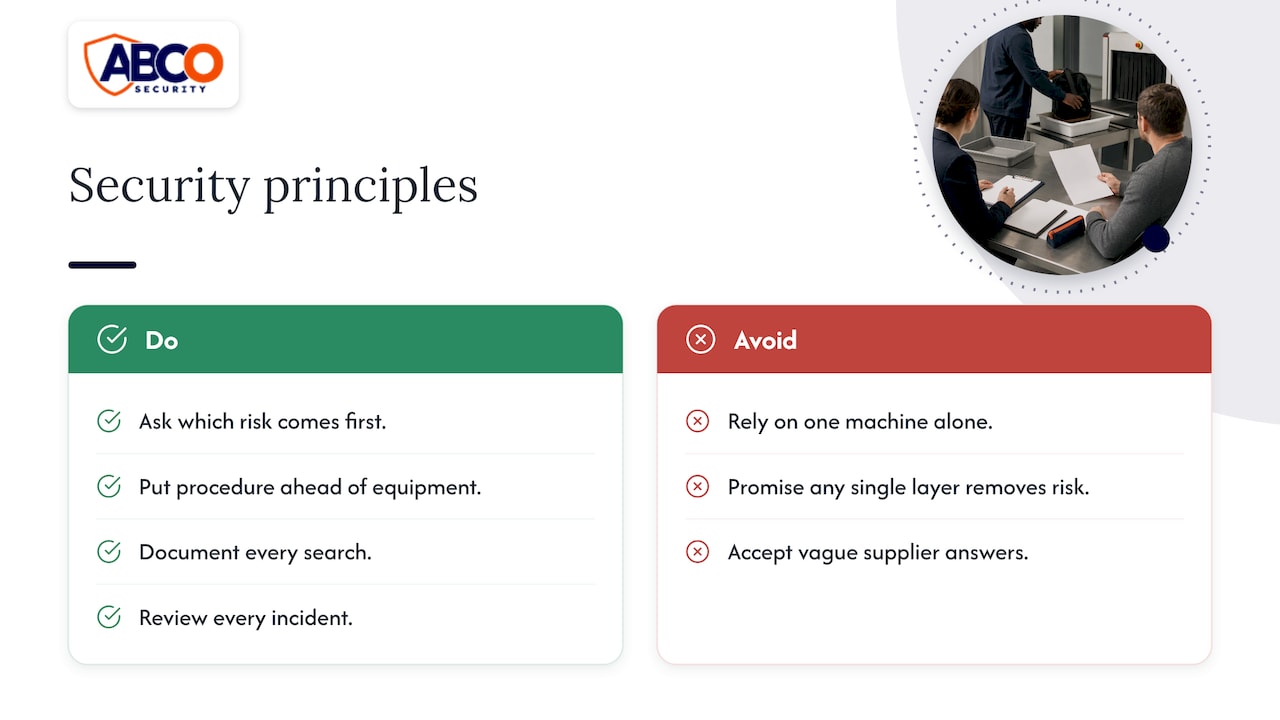 X-Ray vs Bag Checks: Which Screening Fits Your Site? 9 Our perspective — overview diagram