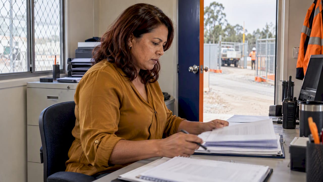 Auditor reviewing security service quality records
