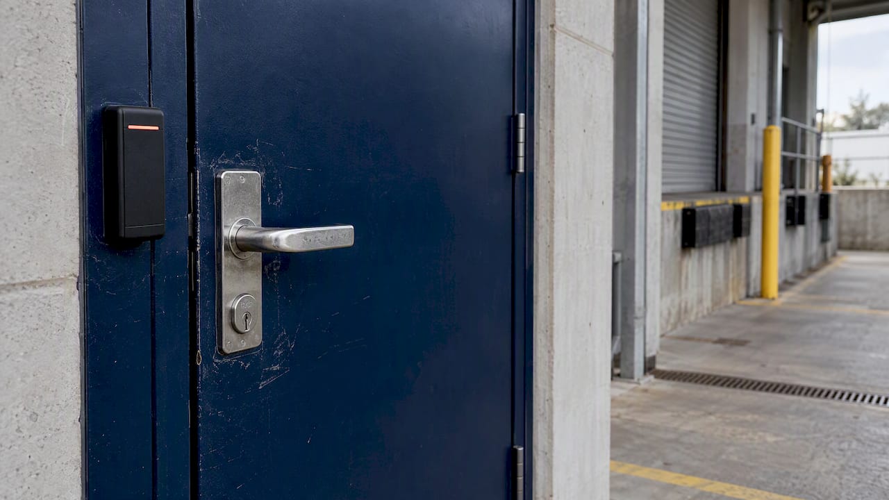 Mechanical key cylinder beside an access reader